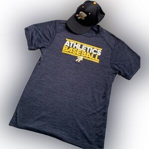 Athletics bundle, dry fit navy blue shirt and hat. Medium, "As"